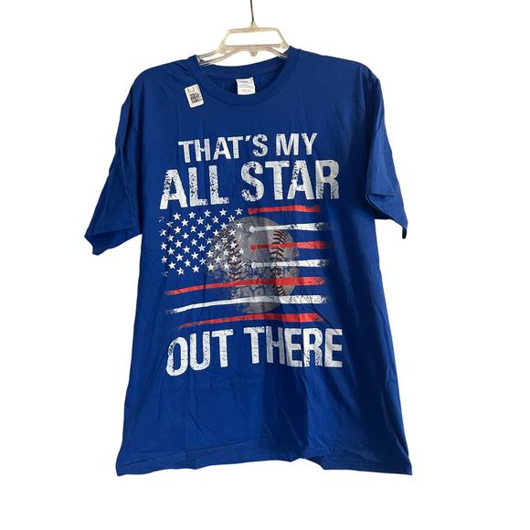 NWOT Port & Company Men's Cut Royal Blue T Shirt Patriotic Soldier All Star Sz L - Picture 1 of 4